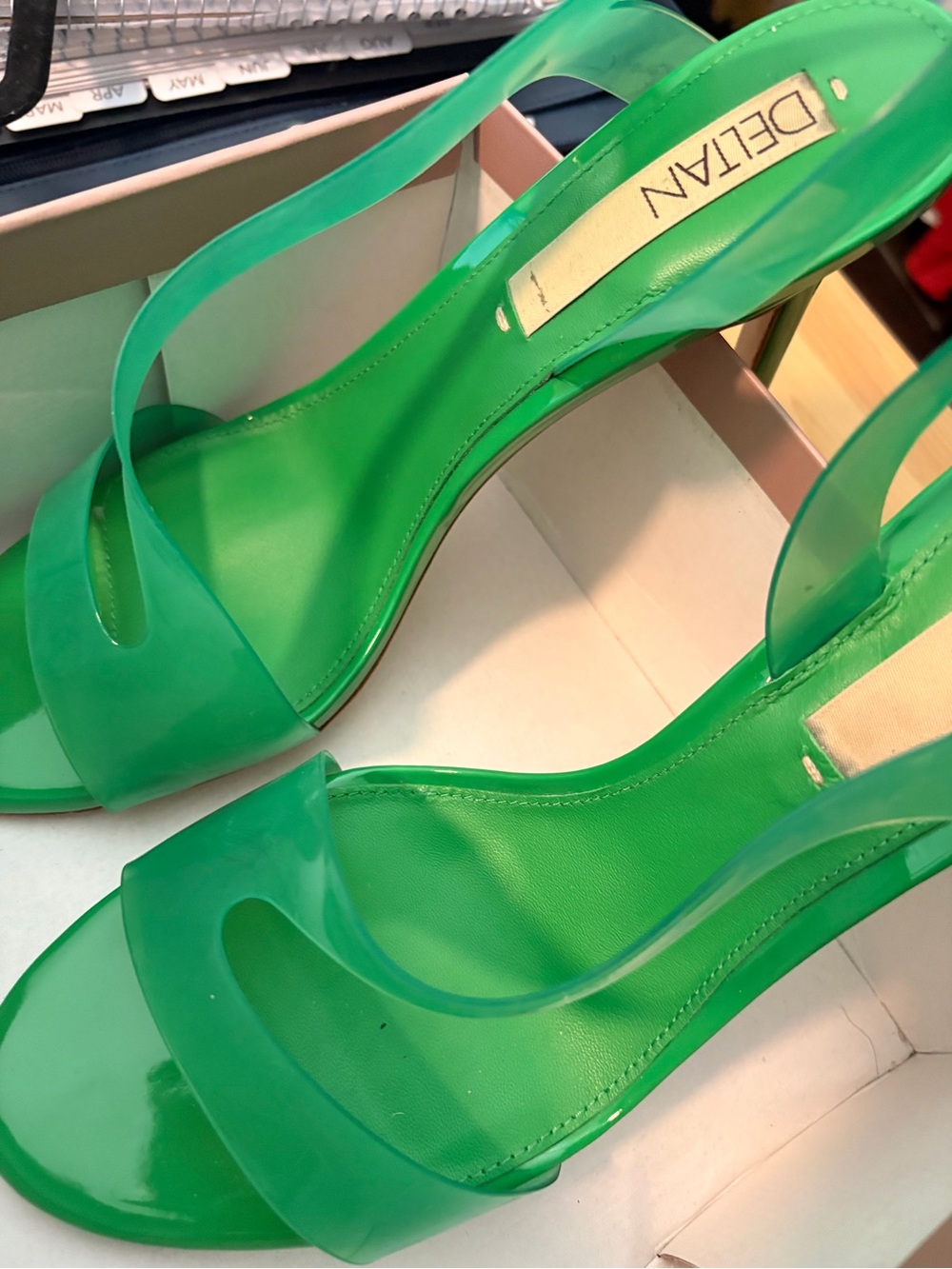 Worn once Deltan Green Jelly Slingback Sandals